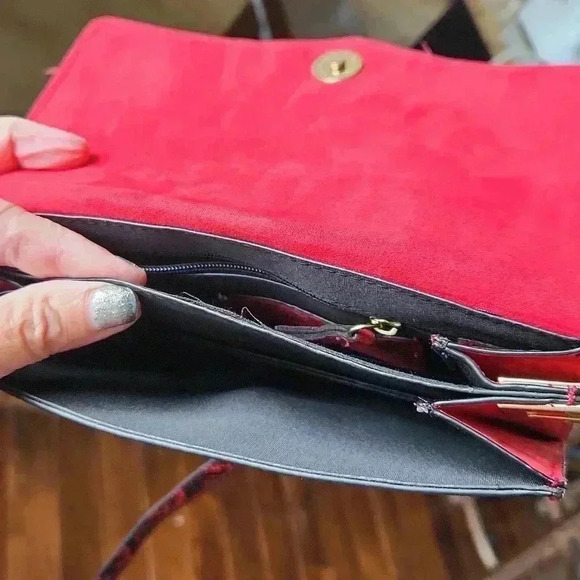 Topshop Vegan Faux Snakeskin Purse Red Black - Picture 11 of 16